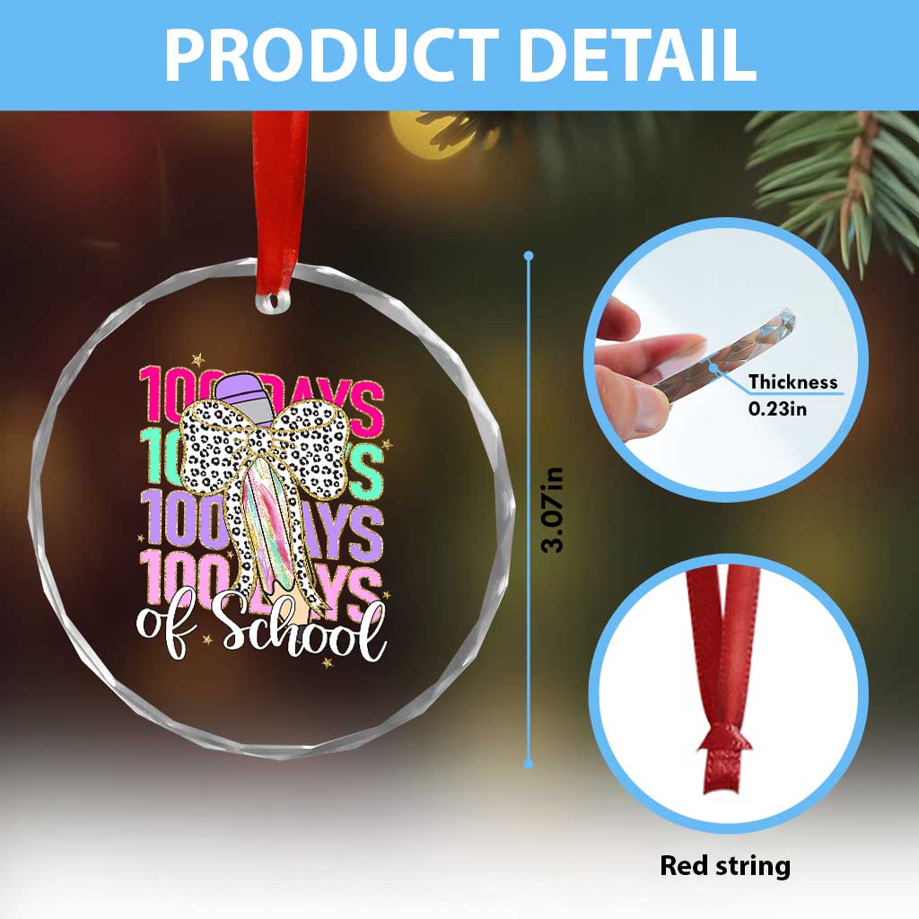 Retro Coquette 100 Days Of School Crystal Glass Ornament for Schoolgirls Teacher TS02