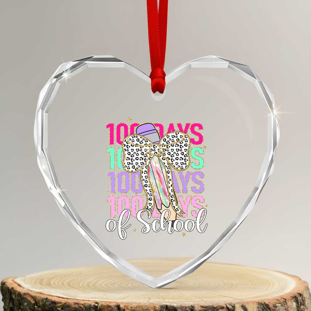 Retro Coquette 100 Days Of School Heart Crystal Glass Ornament for Schoolgirls Teacher - Wonder Print Shop