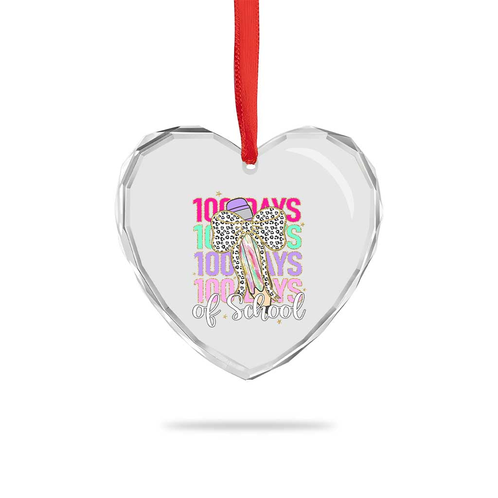 Retro Coquette 100 Days Of School Heart Crystal Glass Ornament for Schoolgirls Teacher - Wonder Print Shop