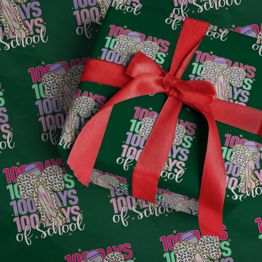 Retro Coquette 100 Days Of School Wrapping Paper Roll for Schoolgirls Teacher - Wonder Print Shop