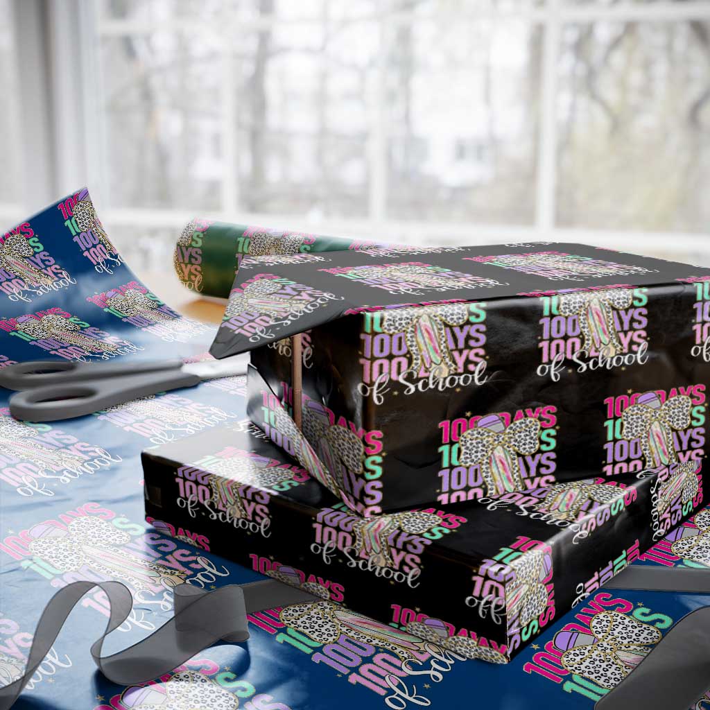 Retro Coquette 100 Days Of School Wrapping Paper Roll for Schoolgirls Teacher - Wonder Print Shop