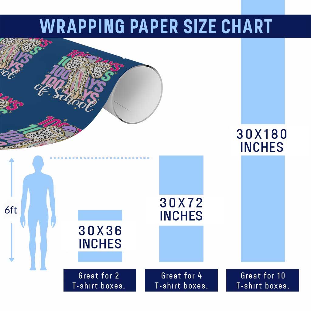 Retro Coquette 100 Days Of School Wrapping Paper Roll for Schoolgirls Teacher - Wonder Print Shop