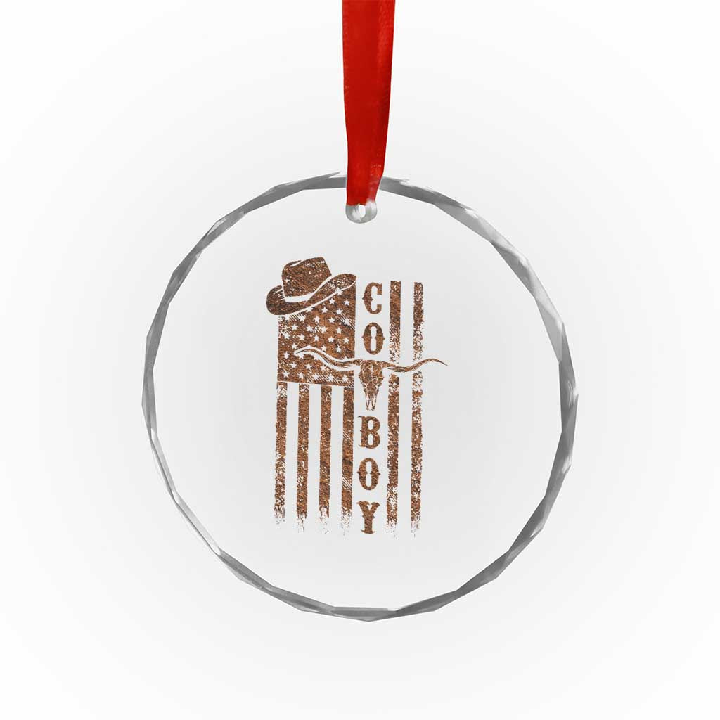 Retro Cowboy Crystal Glass Ornament USA Flag Texas Western Country Rodeo Southern