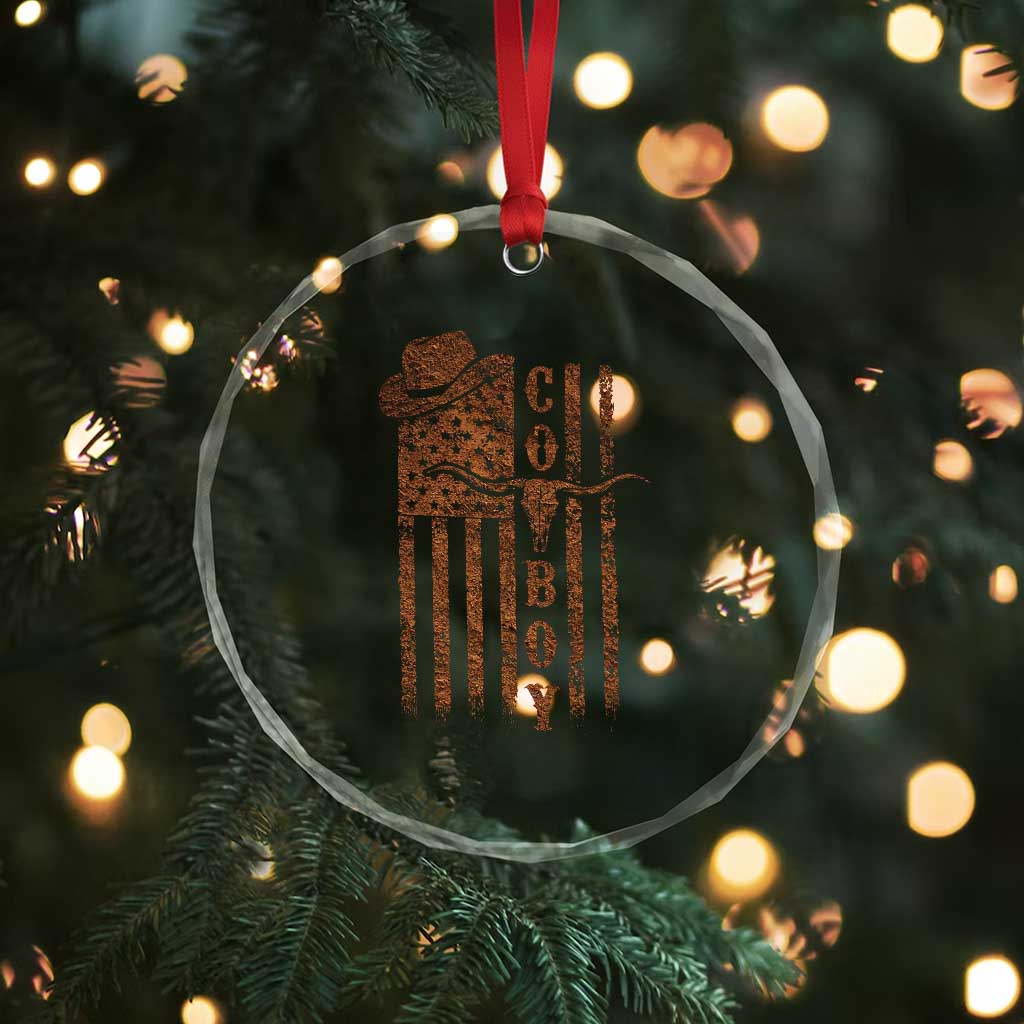 Retro Cowboy Crystal Glass Ornament USA Flag Texas Western Country Rodeo Southern