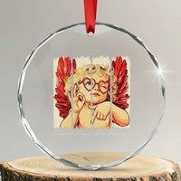 Retro Cupid Says Six Seven Crystal Glass Ornament 67 Valentines Day