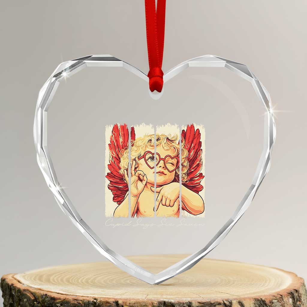 Retro Cupid Says Six Seven Heart Crystal Glass Ornament 67 Valentines Day