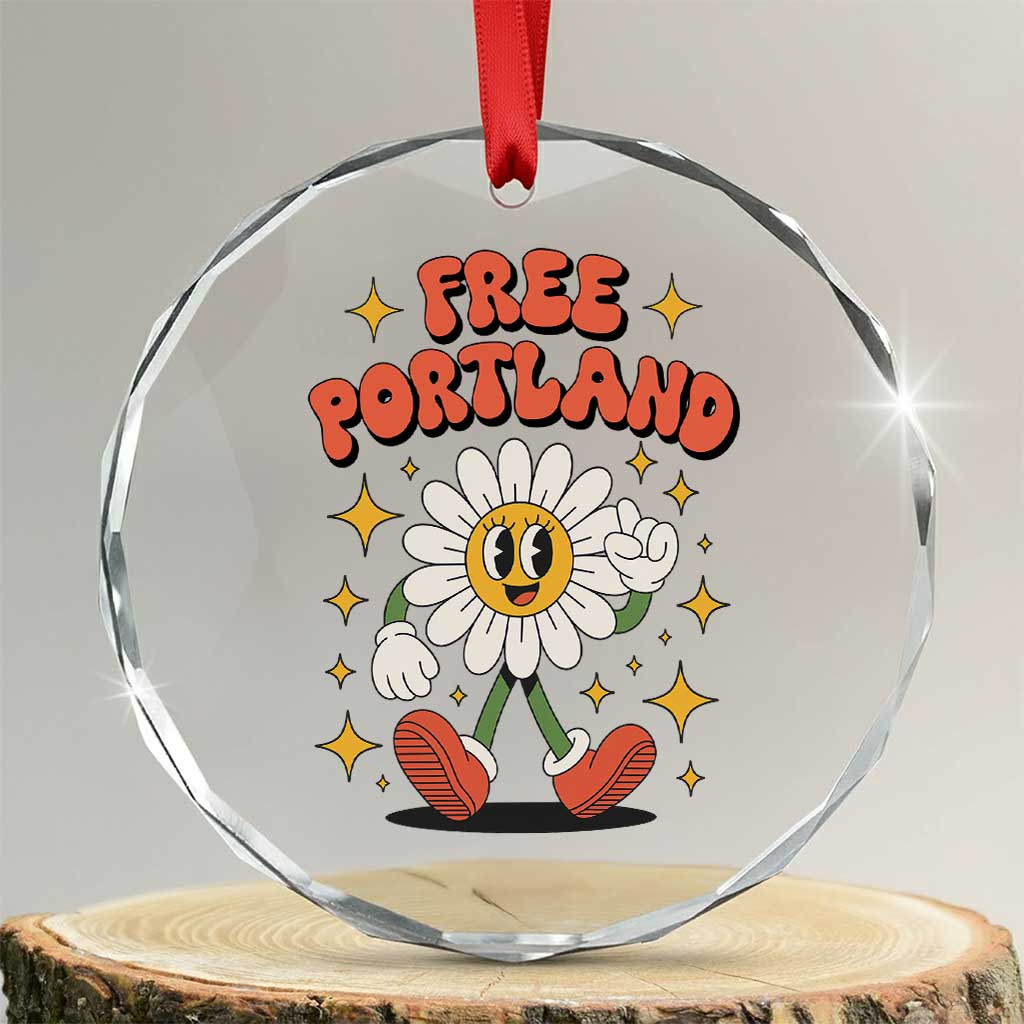 Retro Daisy Free Portland Crystal Glass Ornament Oregon Freedom Fighter Flower Groovy Graphic - Wonder Print Shop