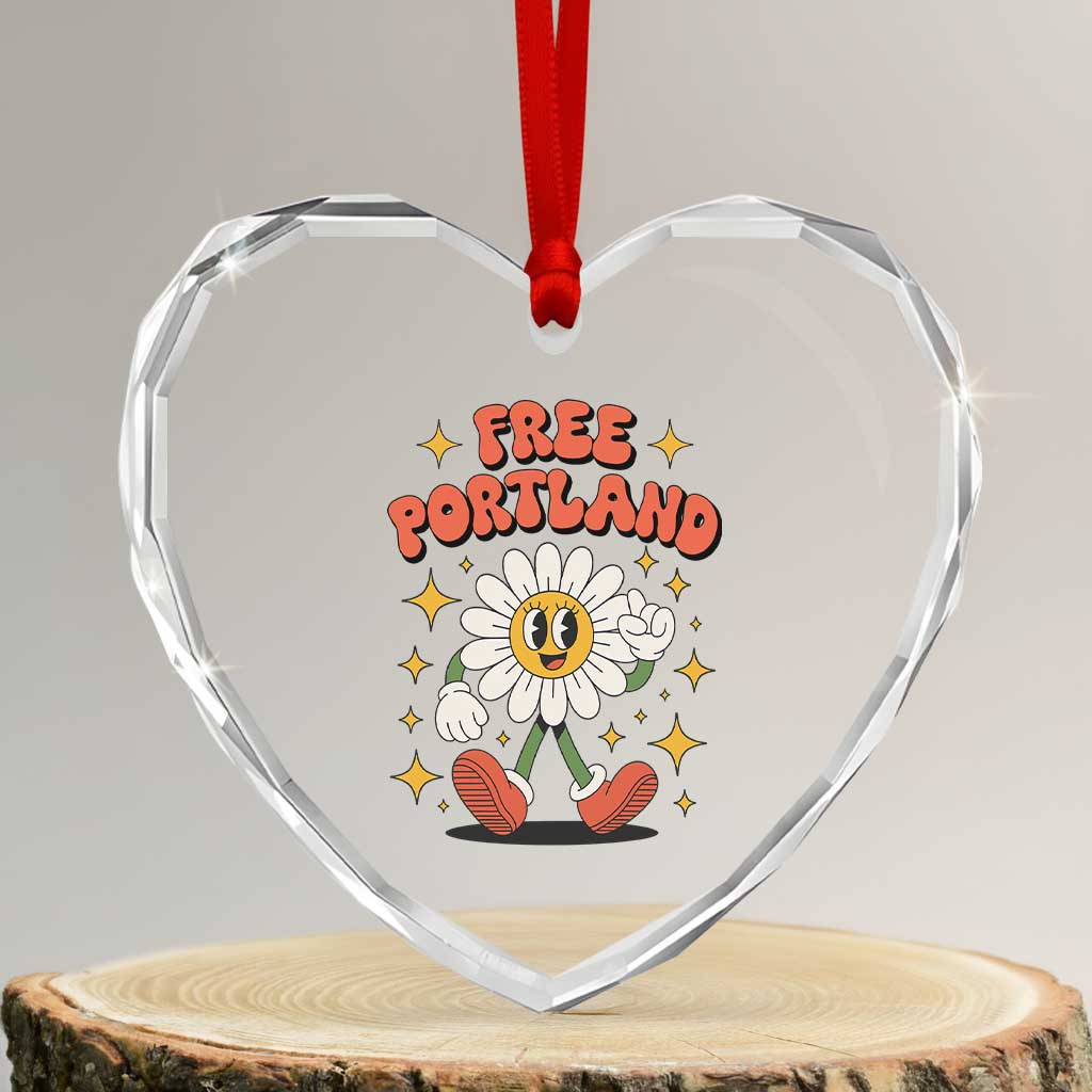 Retro Daisy Free Portland Heart Crystal Glass Ornament Oregon Freedom Fighter Flower Groovy Graphic - Wonder Print Shop
