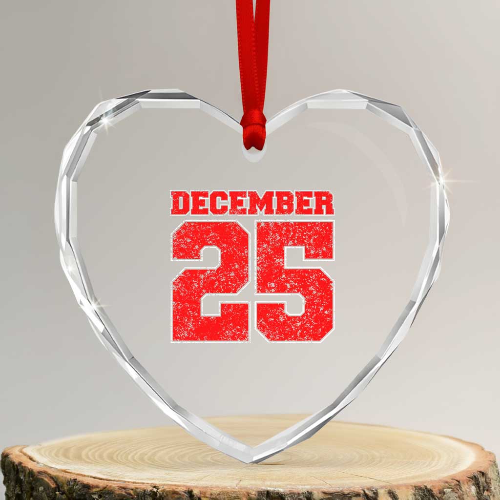 Retro December 25 Christmas Heart Crystal Glass Ornament Vintage Holiday - Wonder Print Shop