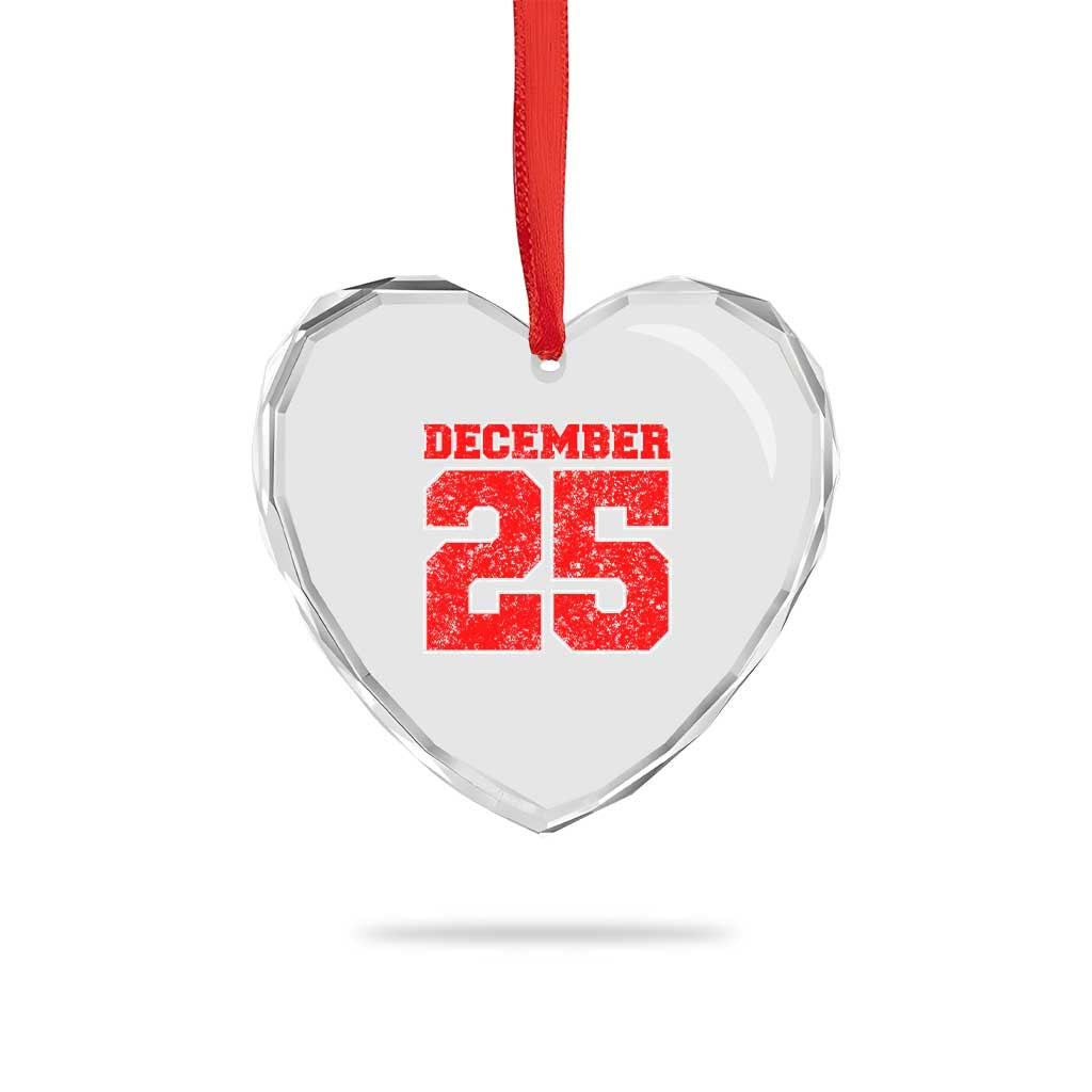 Retro December 25 Christmas Heart Crystal Glass Ornament Vintage Holiday - Wonder Print Shop