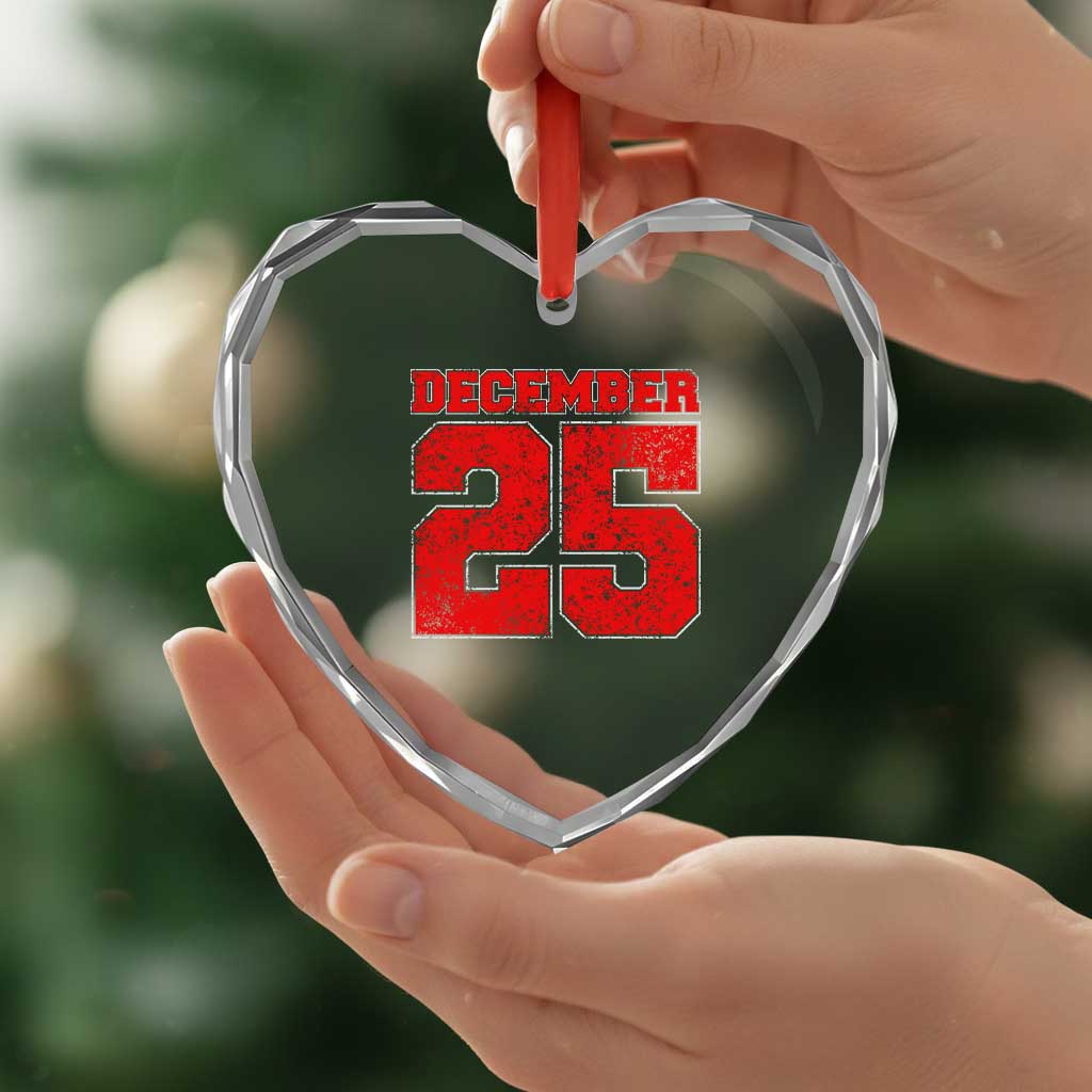 Retro December 25 Christmas Heart Crystal Glass Ornament Vintage Holiday - Wonder Print Shop