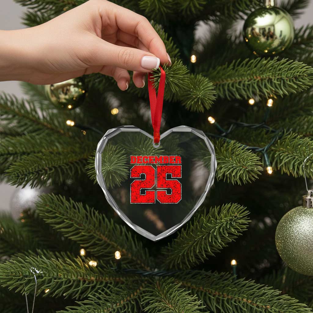 Retro December 25 Christmas Heart Crystal Glass Ornament Vintage Holiday - Wonder Print Shop