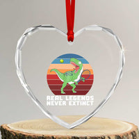 Retro Dinosaur Tennis Player Heart Crystal Glass Ornament Real Legends Never Extinct - Wonder Print Shop
