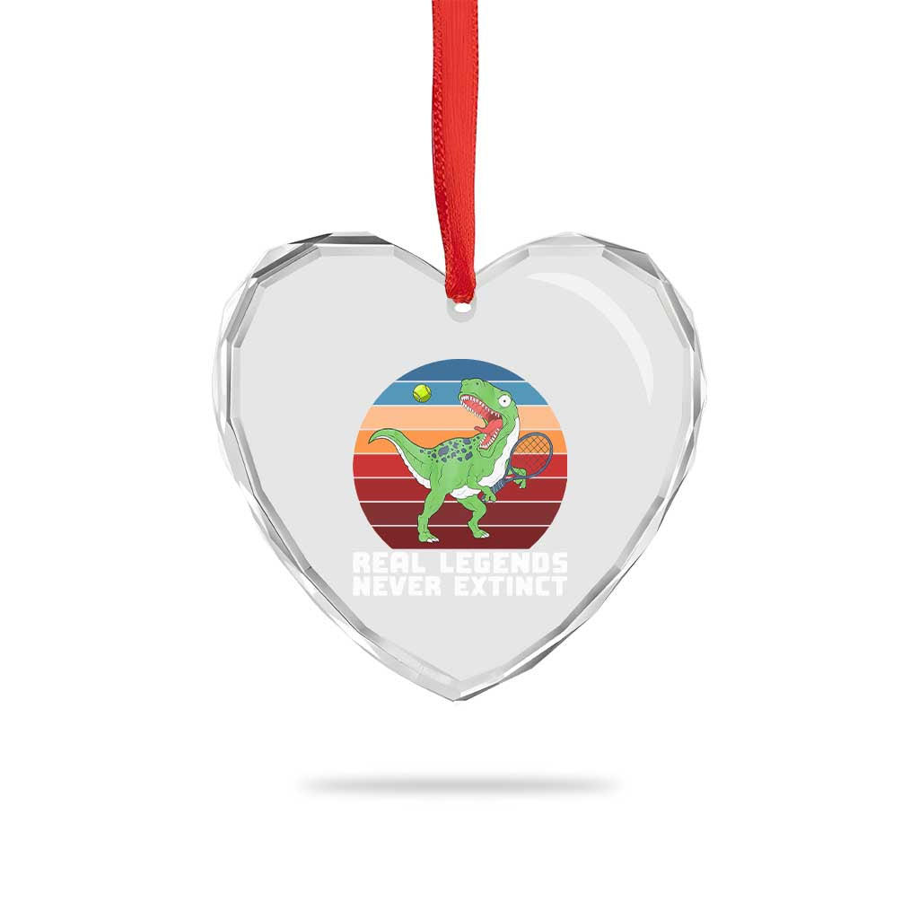 Retro Dinosaur Tennis Player Heart Crystal Glass Ornament Real Legends Never Extinct - Wonder Print Shop