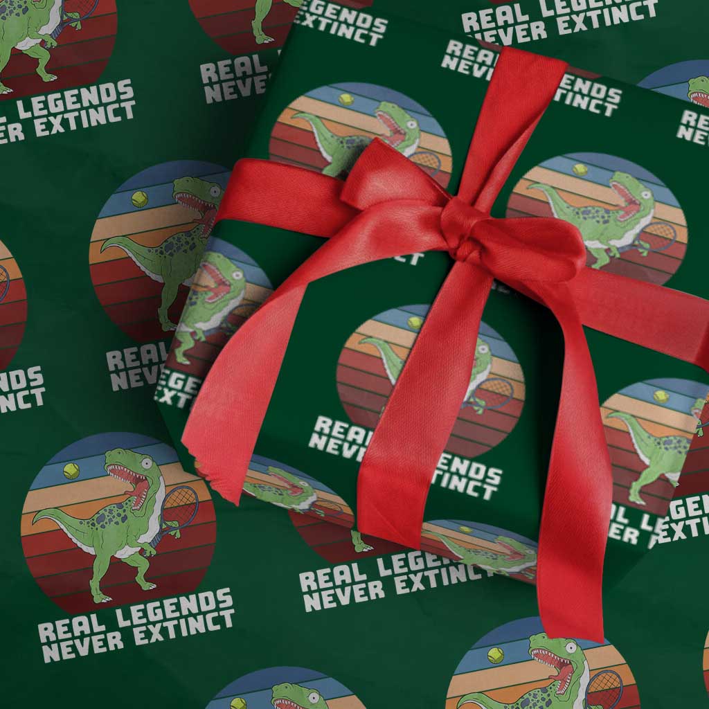 Retro Dinosaur Tennis Player Wrapping Paper Roll Real Legends Never Extinct - Wonder Print Shop