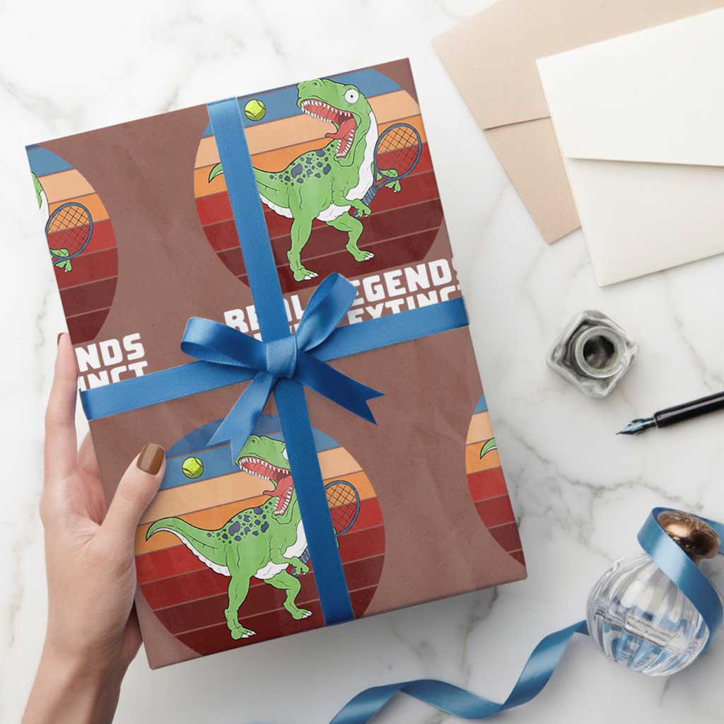 Retro Dinosaur Tennis Player Wrapping Paper Roll Real Legends Never Extinct - Wonder Print Shop