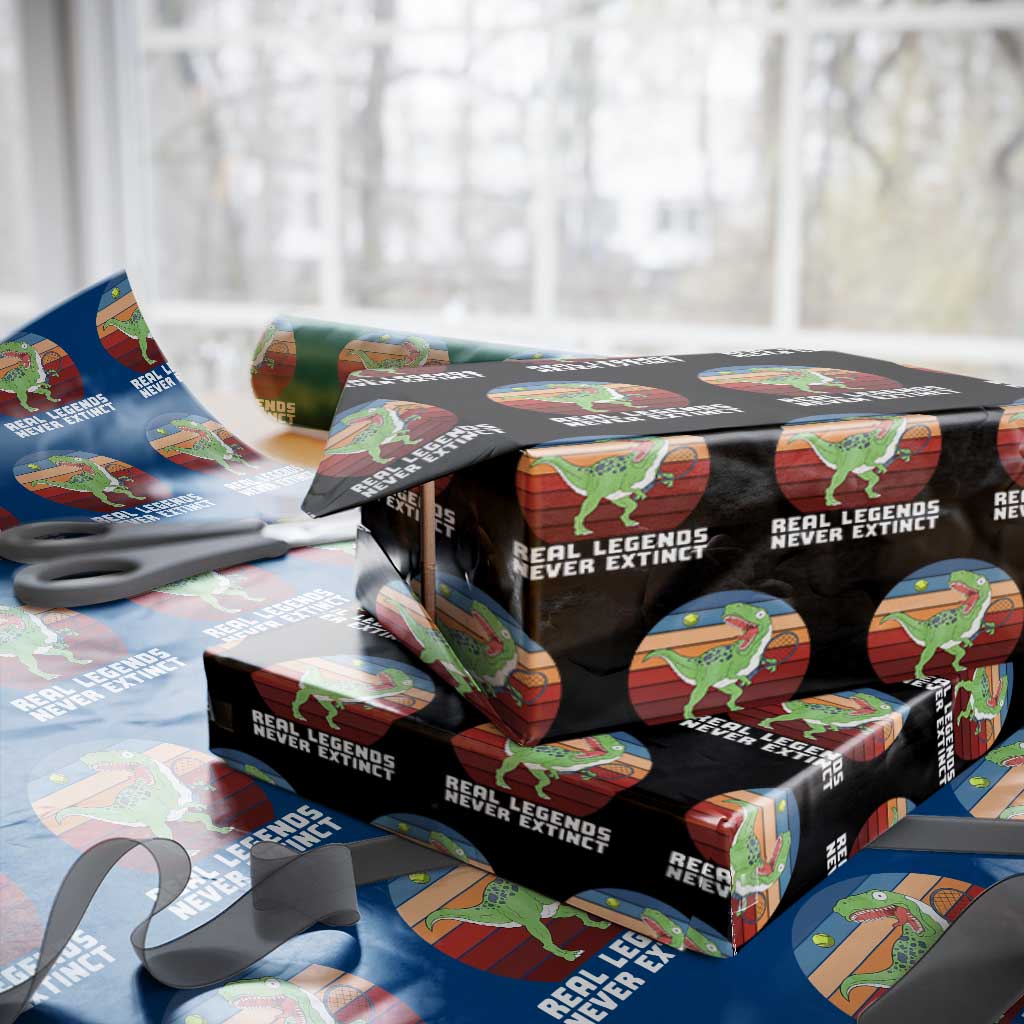 Retro Dinosaur Tennis Player Wrapping Paper Roll Real Legends Never Extinct - Wonder Print Shop