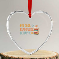 Retro Dog Book Lovers Heart Crystal Glass Ornament Bookish Dog Mom Gift