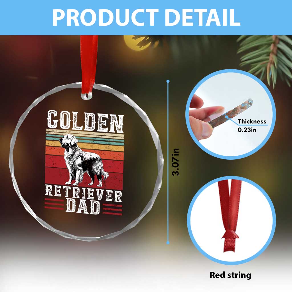 Retro Dog Golden Dad Crystal Glass Ornament Fathers Day Gift for Dog Lovers Golden Retriever Dad - Wonder Print Shop
