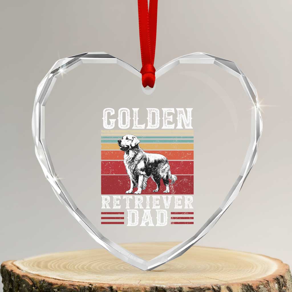 Retro Dog Golden Dad Heart Crystal Glass Ornament Fathers Day Gift for Dog Lovers Golden Retriever Dad - Wonder Print Shop