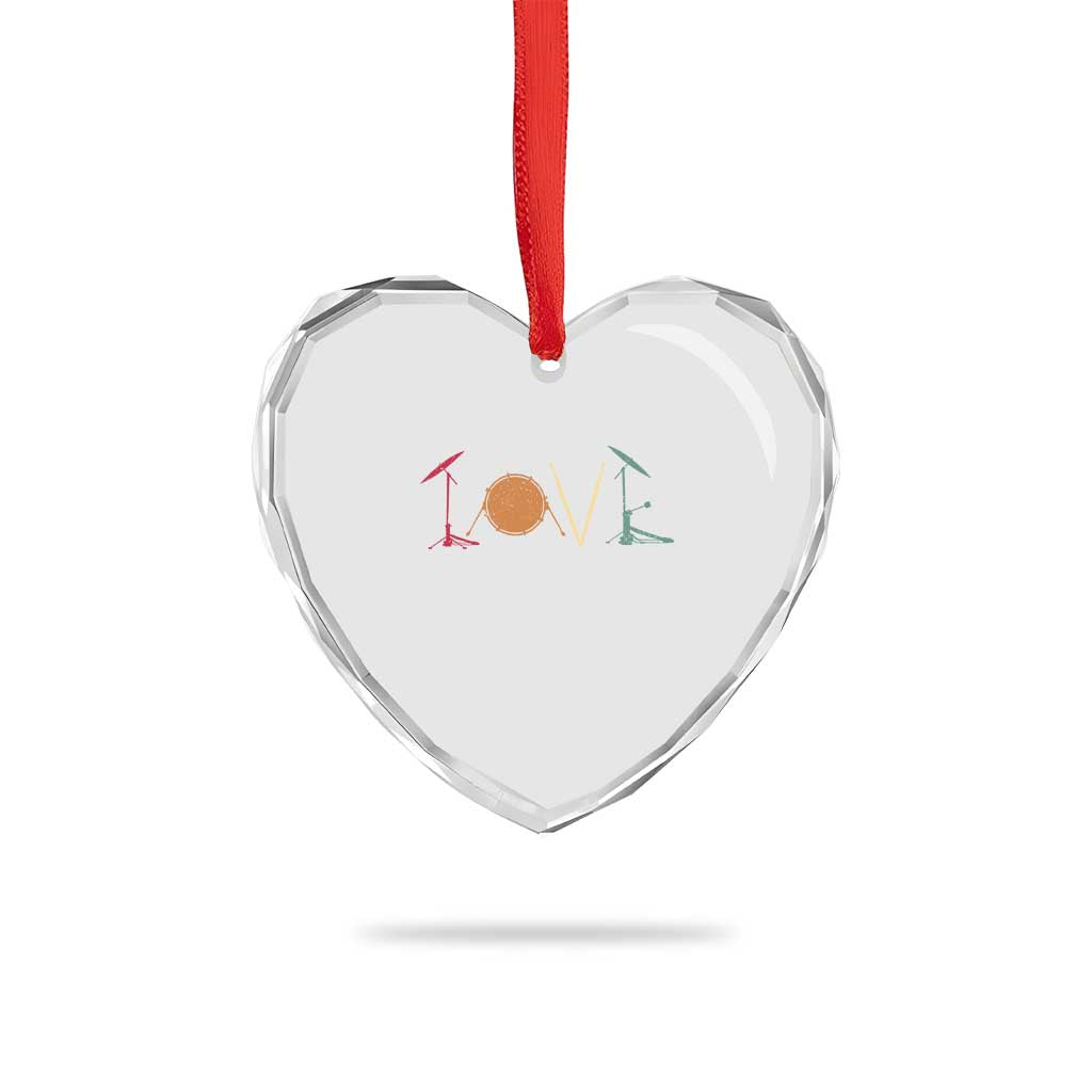 Retro Drummer Heart Crystal Glass Ornament Drum Love Drums Drumline