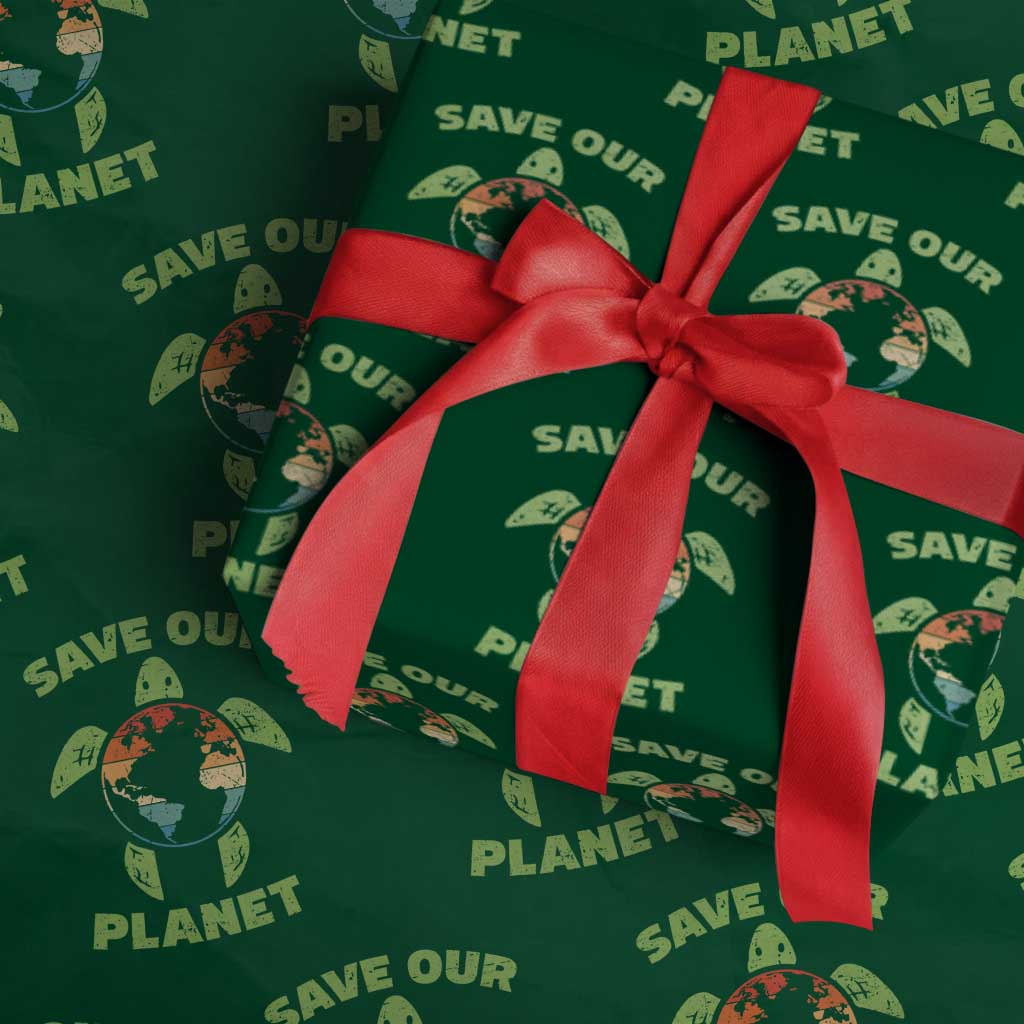 Retro Earth Day Wrapping Paper Roll Save Our Planet Sea Turtle Recycle Ocean Environment