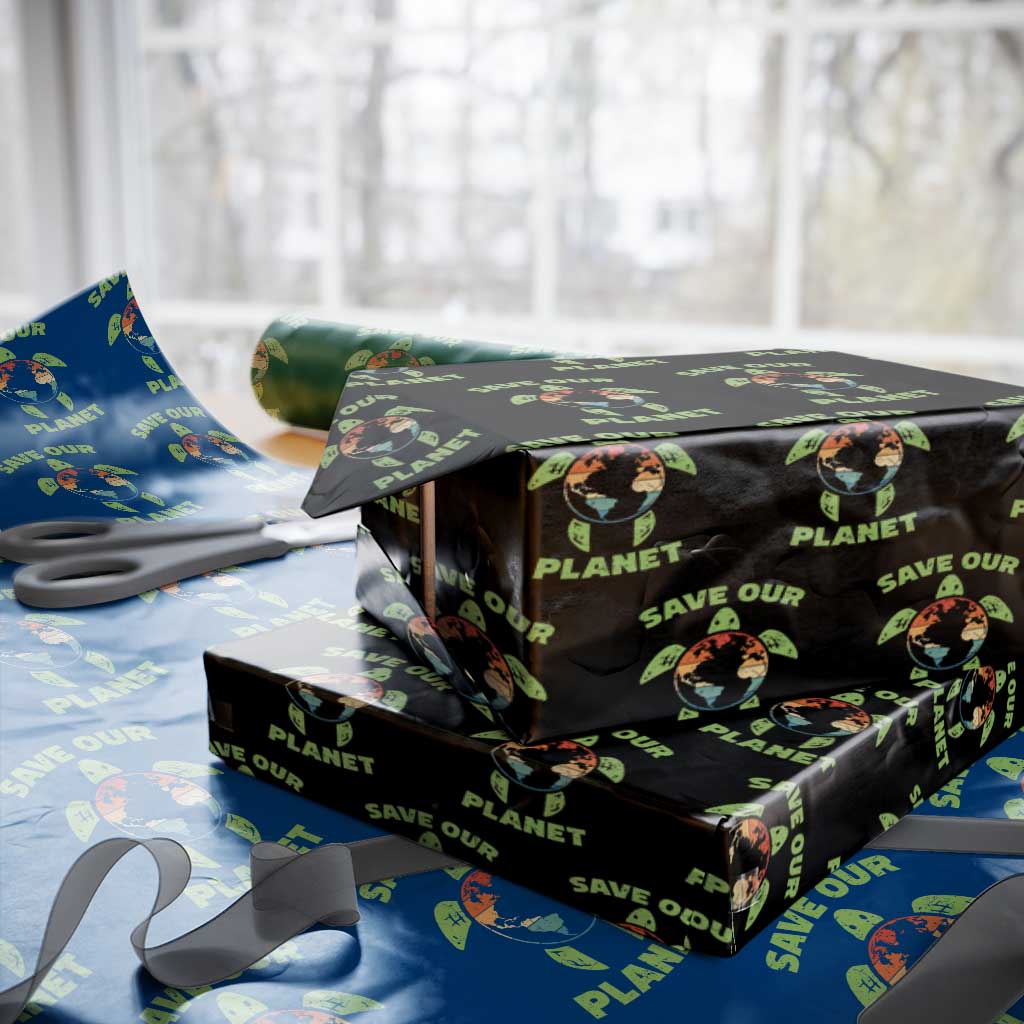 Retro Earth Day Wrapping Paper Roll Save Our Planet Sea Turtle Recycle Ocean Environment