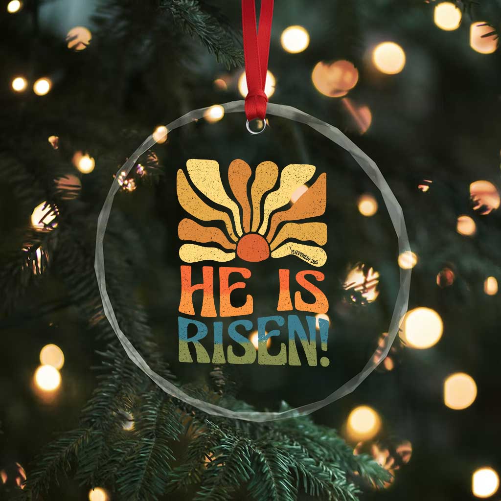 Retro Easter Crystal Glass Ornament Jesus He is Risen Matthew 28:6 Bible Verse Kids - Wonder Print Shop