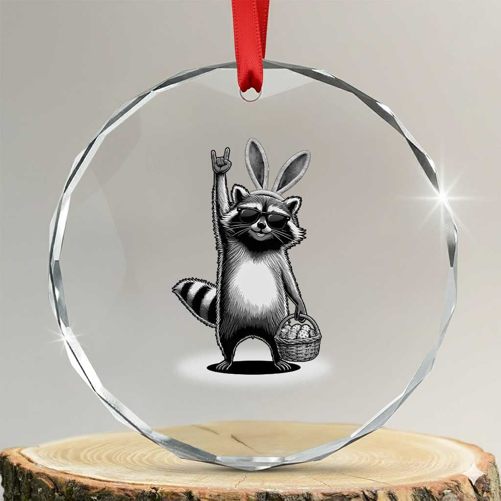 Retro Easter Raccoon Bunny Rock Hand Trash Panda Crystal Glass Ornament