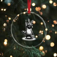 Retro Easter Raccoon Bunny Rock Hand Trash Panda Crystal Glass Ornament