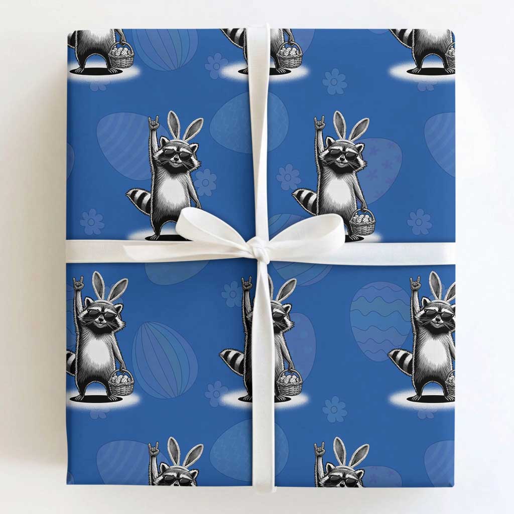 Retro Easter Raccoon Bunny Rock Hand Trash Panda Wrapping Paper Roll