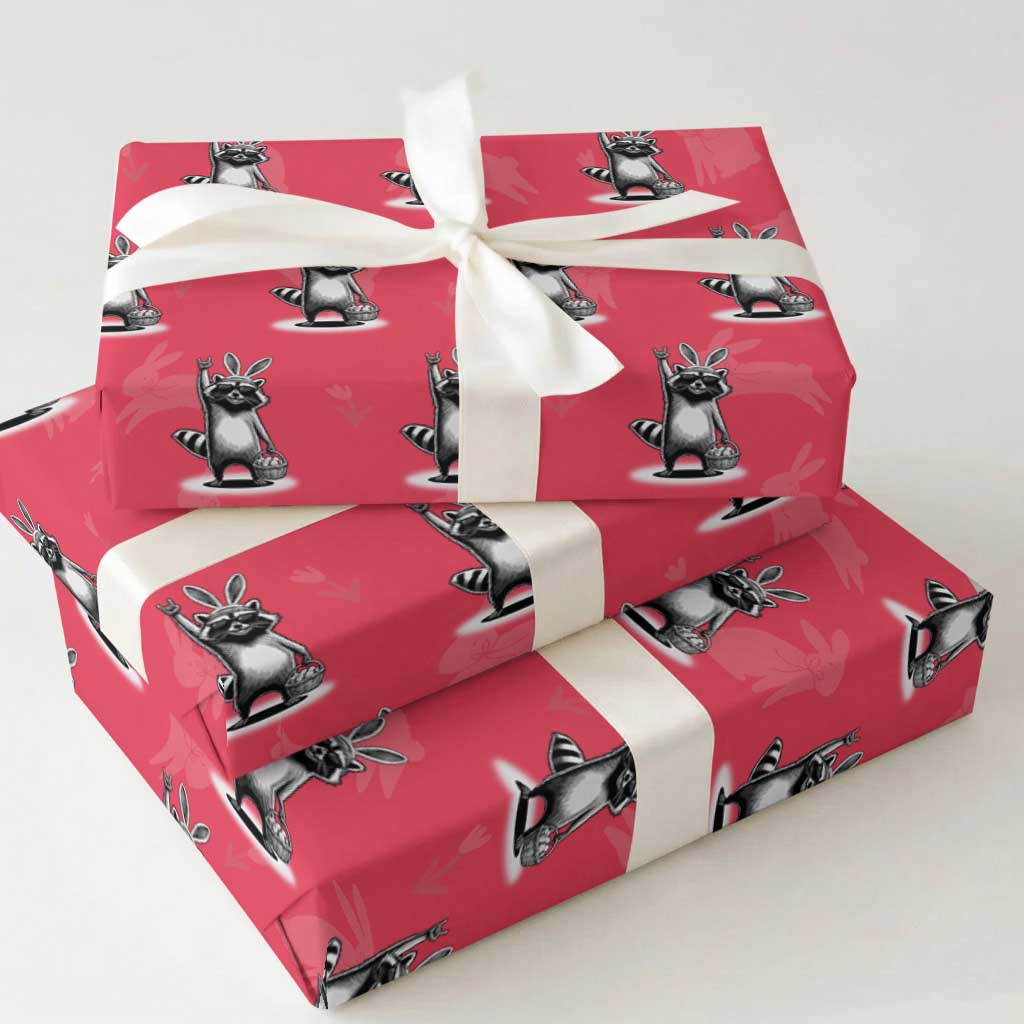 Retro Easter Raccoon Bunny Rock Hand Trash Panda Wrapping Paper Roll