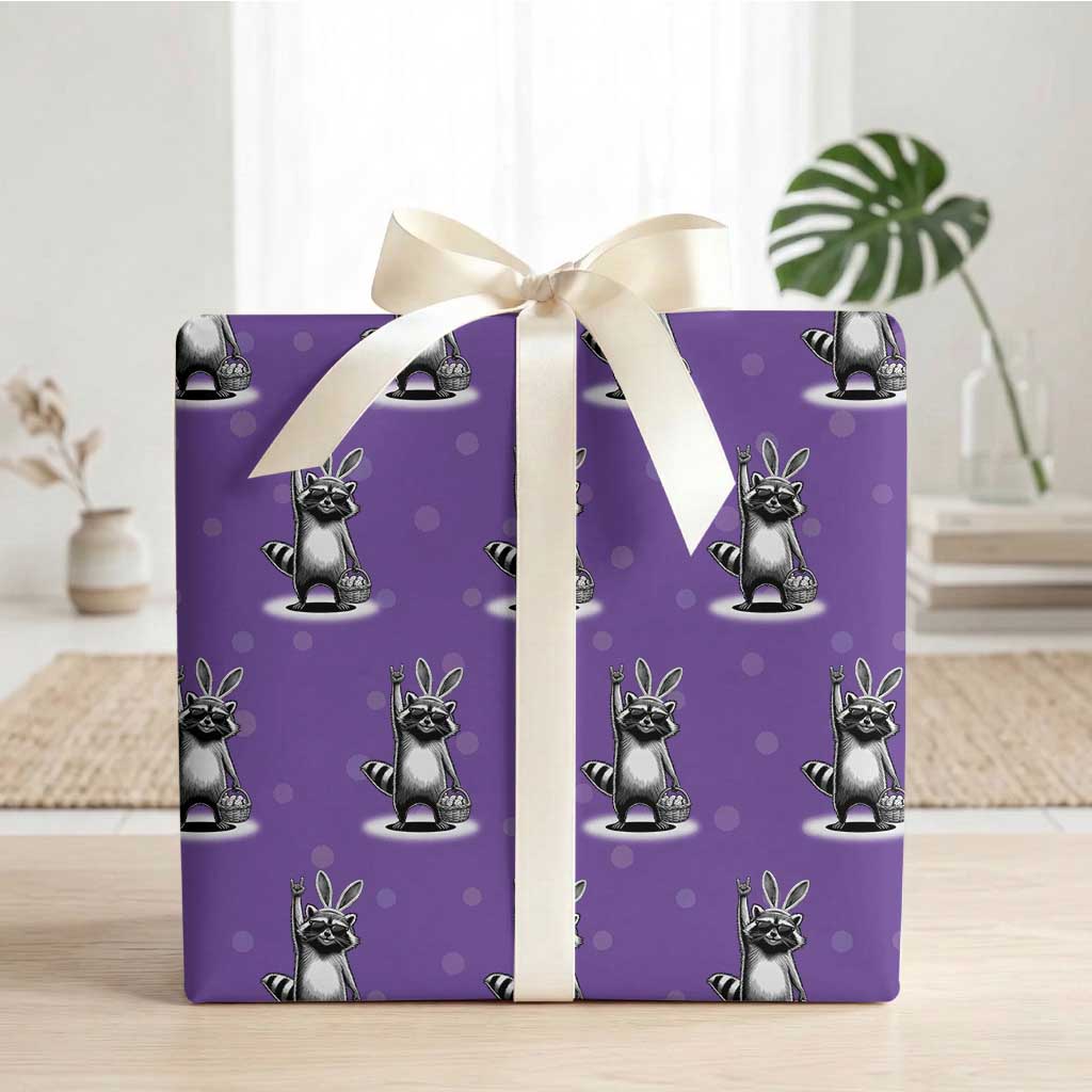 Retro Easter Raccoon Bunny Rock Hand Trash Panda Wrapping Paper Roll