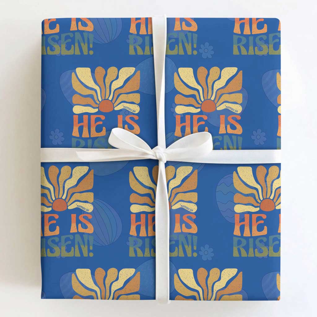 Retro Easter Wrapping Paper Roll Jesus He is Risen Matthew 28:6 Bible Verse Kids