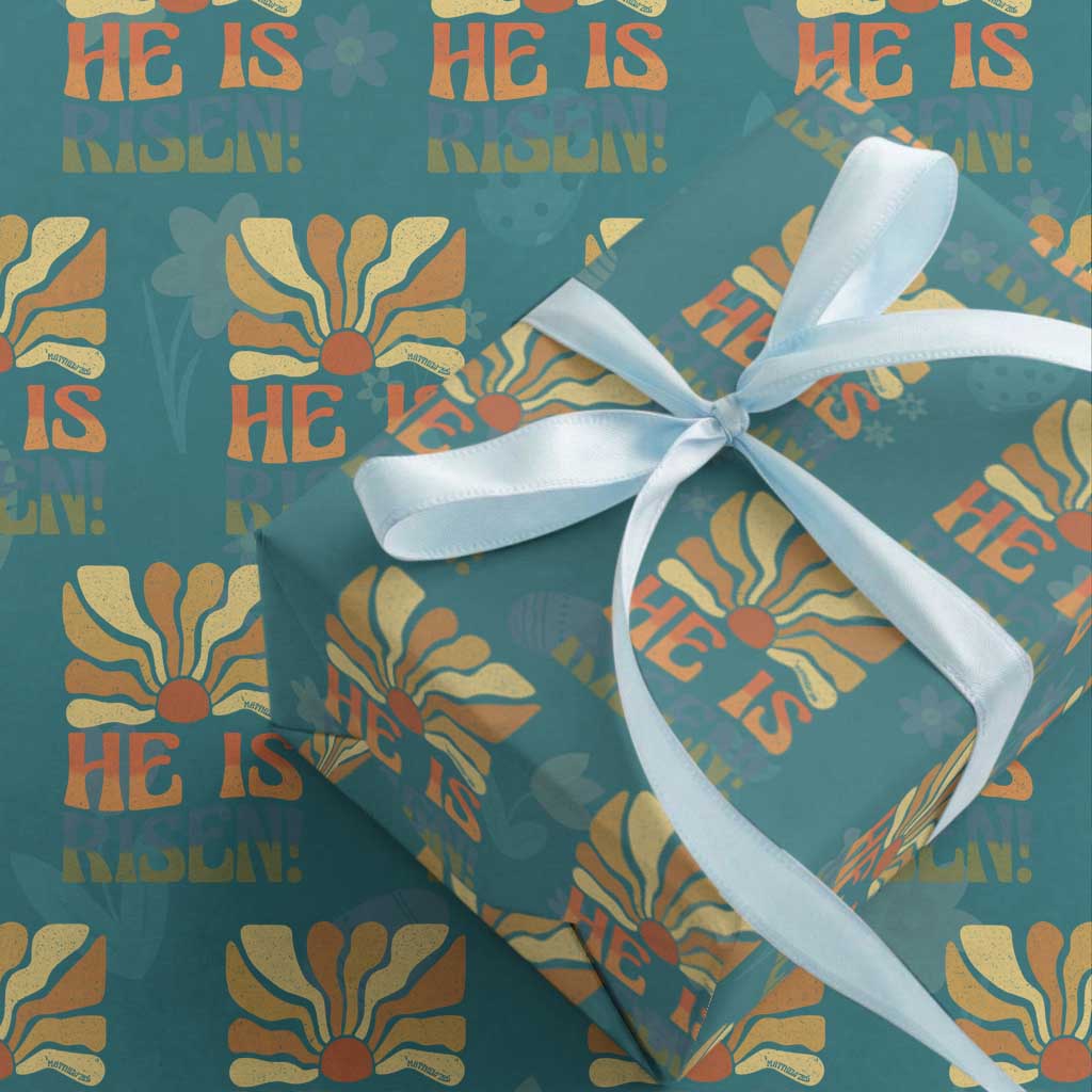 Retro Easter Wrapping Paper Roll Jesus He is Risen Matthew 28:6 Bible Verse Kids