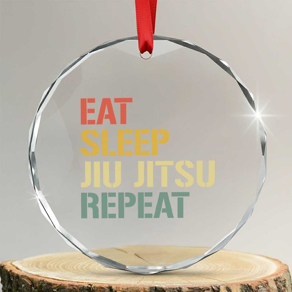 Retro Eat Sleep Jiu Jitsu Repeat Crystal Glass Ornament Vintage JiuJitsu BJJ - Wonder Print Shop