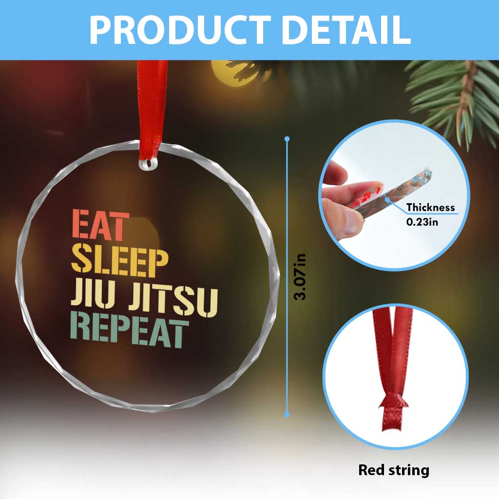 Retro Eat Sleep Jiu Jitsu Repeat Crystal Glass Ornament Vintage JiuJitsu BJJ - Wonder Print Shop