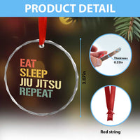 Retro Eat Sleep Jiu Jitsu Repeat Crystal Glass Ornament Vintage JiuJitsu BJJ - Wonder Print Shop