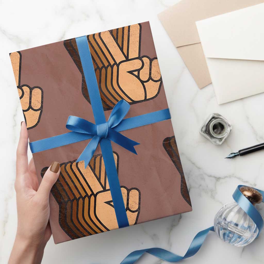 Retro Equality for All Wrapping Paper Roll Peace Sign V Fingers Skin Tone Hands Vintage - Wonder Print Shop
