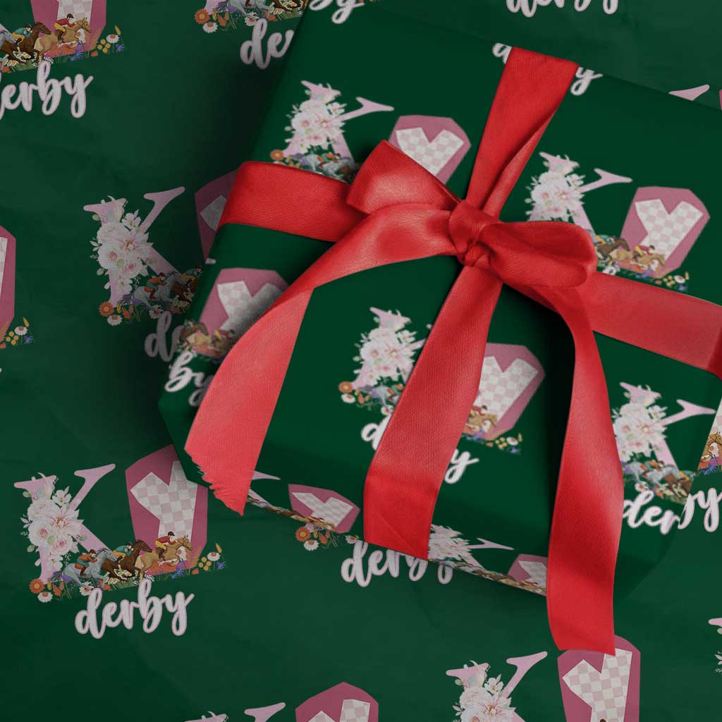 Retro Floral KY Horse Racing Graphic Wrapping Paper Roll Pink Gingham Southern Belle Derby Day Aesthetic