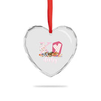 Retro Floral KY Horse Racing Graphic Heart Crystal Glass Ornament Pink Gingham Southern Belle Derby Day Aesthetic