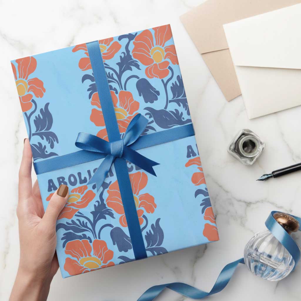 Retro Floral Protest Abolish Ice Wrapping Paper Roll No Human is Illegal Peaceful Pro-Immigrant