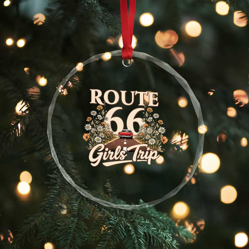 Retro Floral Route Highway 66 Girls Trip Road Trip Crystal Glass Ornament