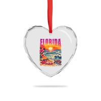 Retro Florida Beach Heart Crystal Glass Ornament Summer Vacation Gift