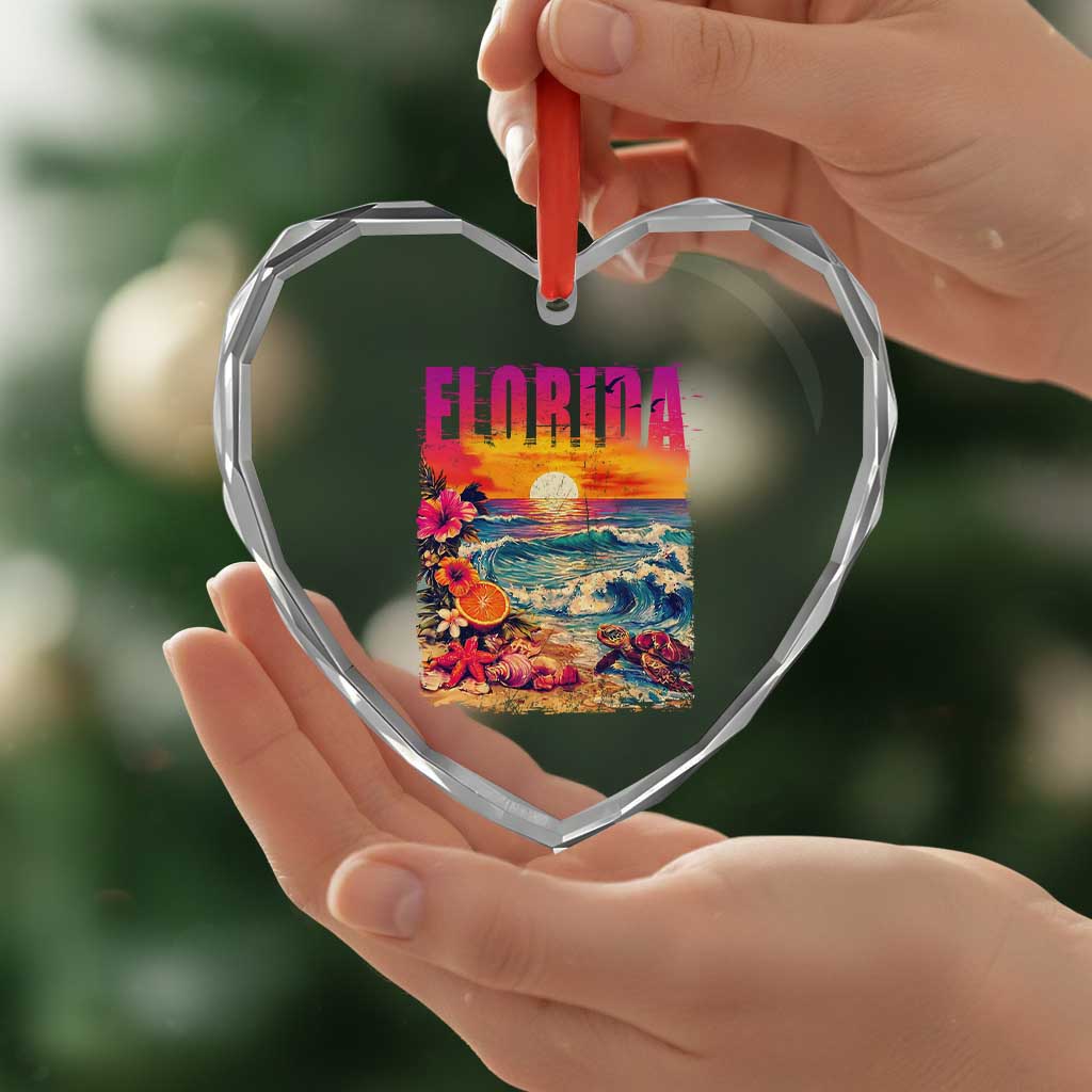 Retro Florida Beach Heart Crystal Glass Ornament Summer Vacation Gift