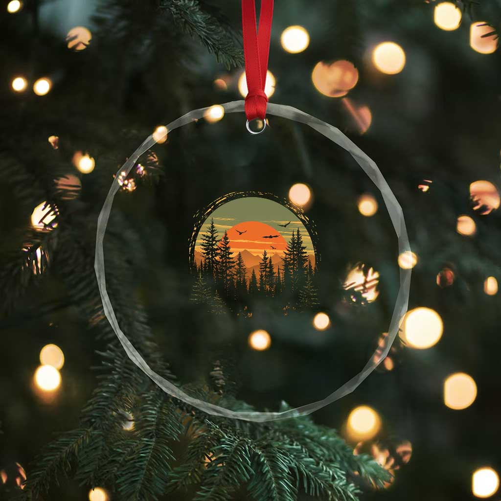 Retro Forest Trees Outdoors Nature Lover Crystal Glass Ornament