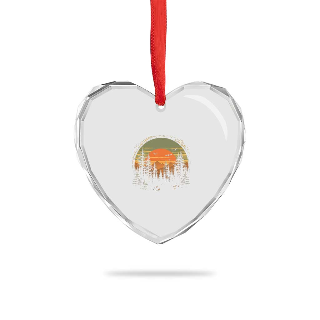 Retro Forest Trees Outdoors Nature Lover Heart Crystal Glass Ornament