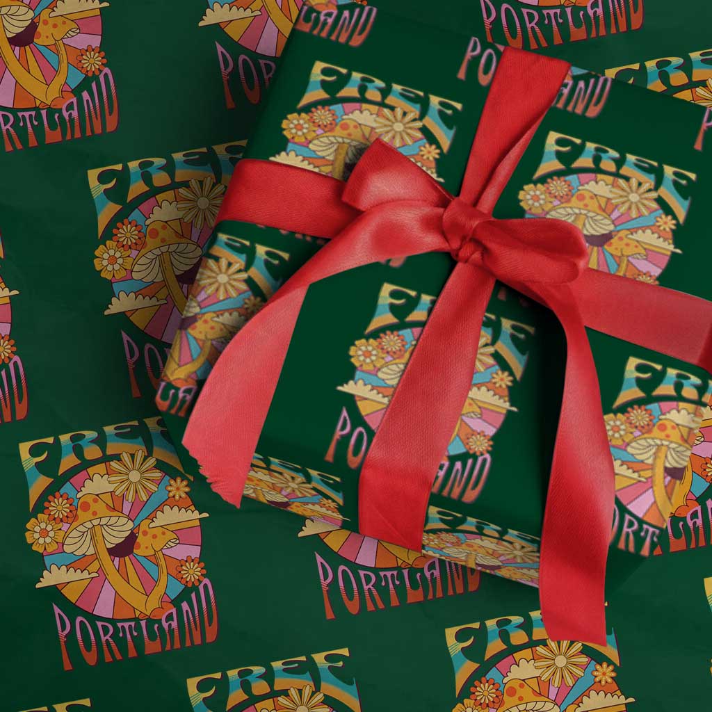 Retro Free Portland Patriotic Wrapping Paper Roll Oregon Freedom Trippy 70s Mushroom Graphic - Wonder Print Shop