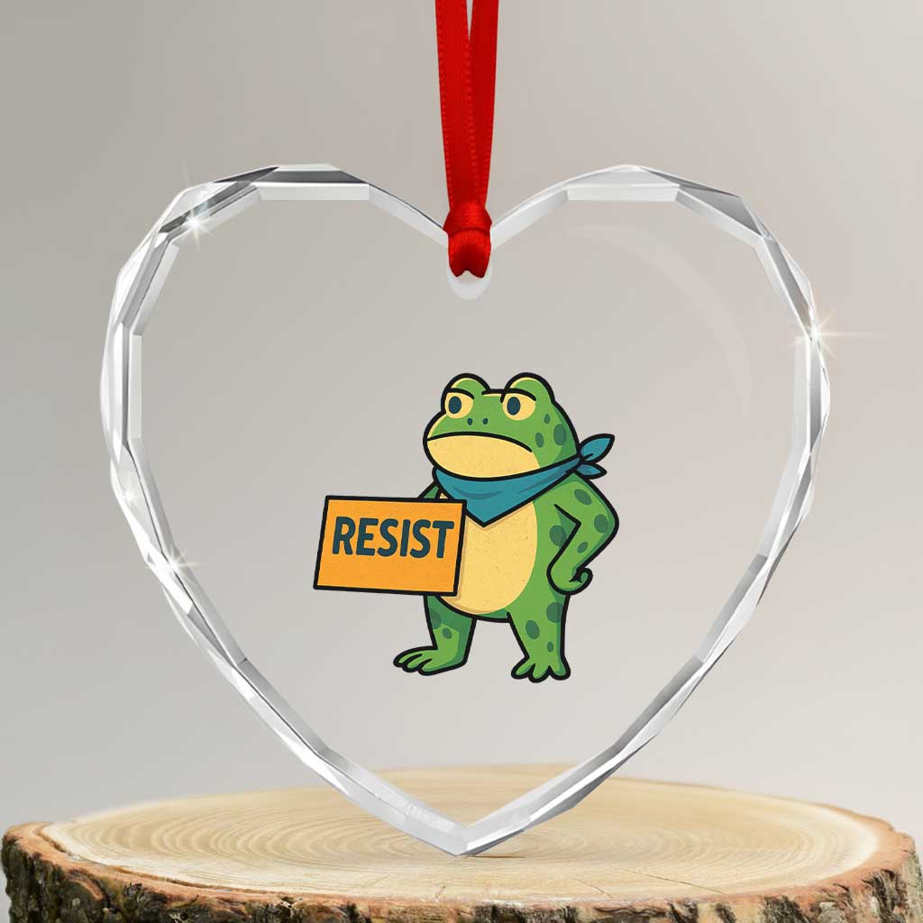 Retro Frog Resist Heart Crystal Glass Ornament Free Portland Oregon Funny Cartoon Graphic - Wonder Print Shop
