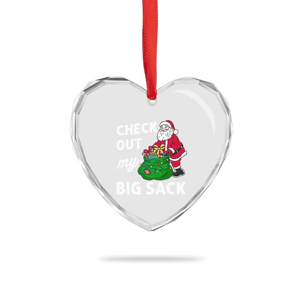 Retro Funny Santa Heart Crystal Glass Ornament Christmas Joke Check Out My Big Sack - Wonder Print Shop